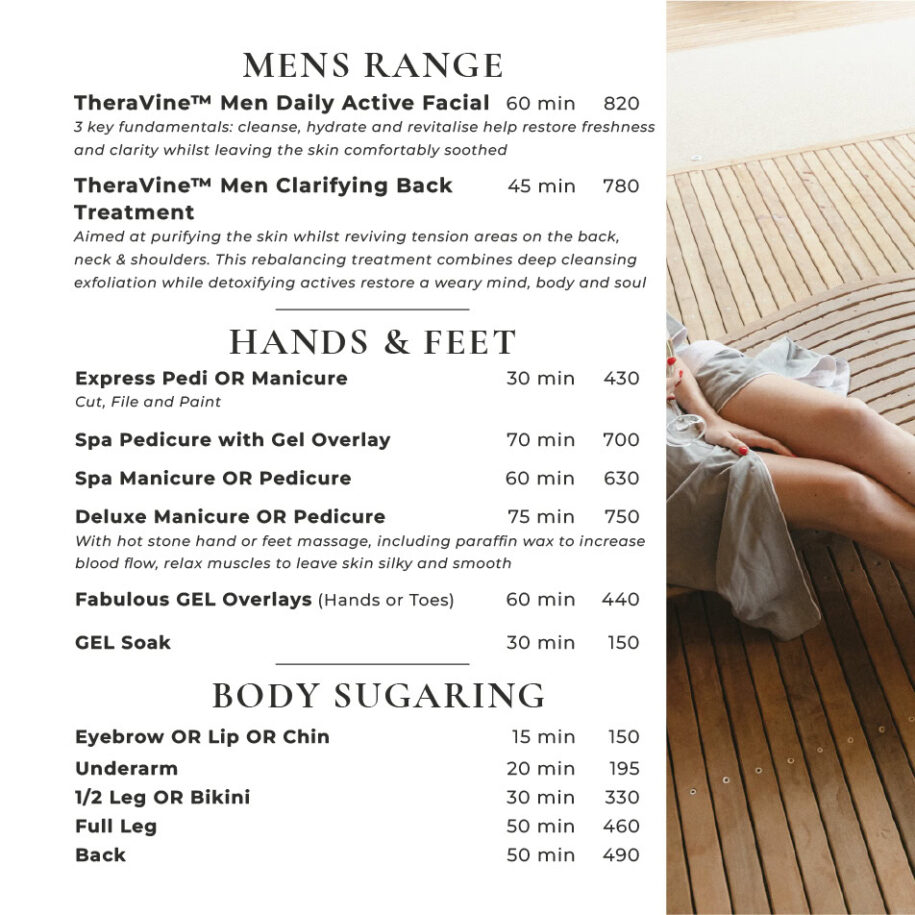 Botlierskop Fijnebos Spa Menu