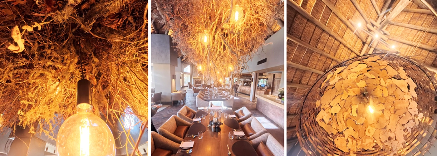 Handcrafted fynbos chandelier at Botlierskop Tented Lodge