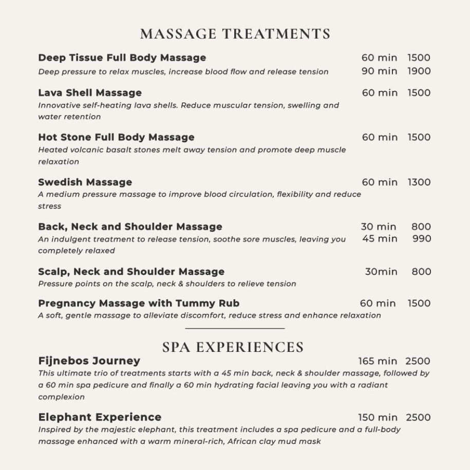 SPA MENU 2026-03