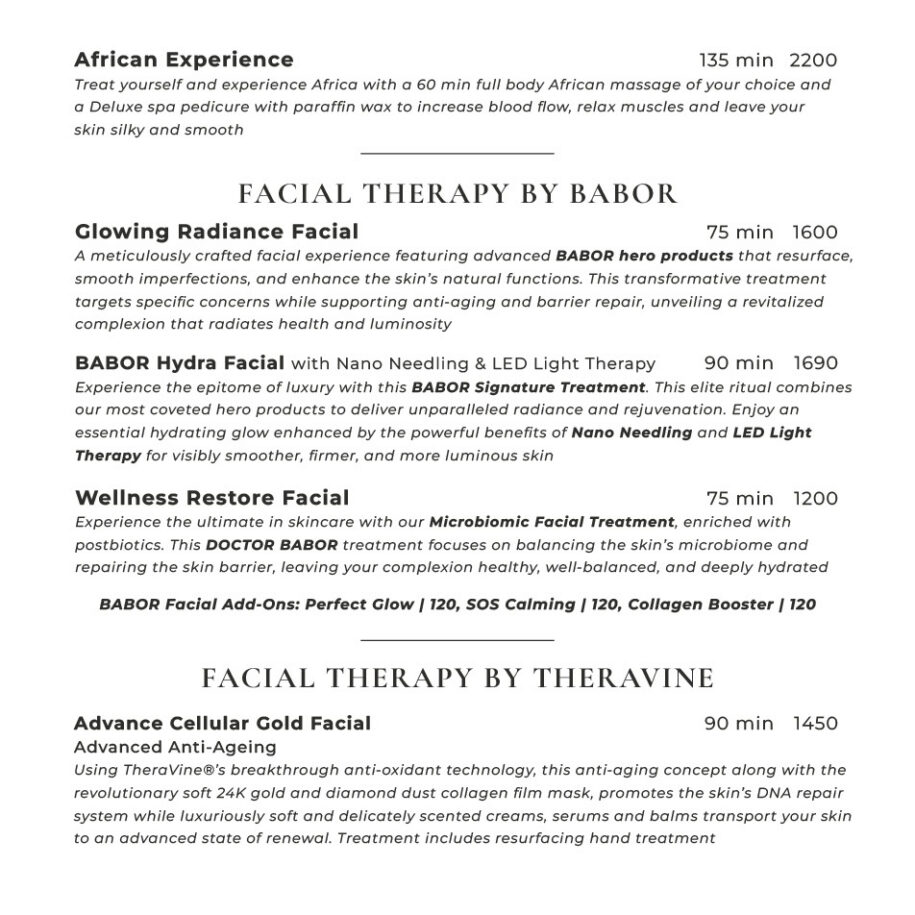 SPA MENU 2026-04